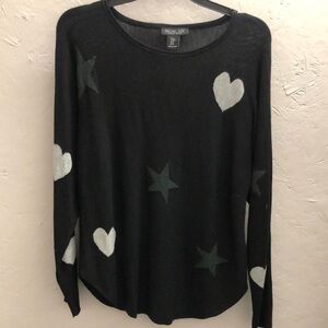 Rachel Zoe Star & Heart Lightweight Knit Top, Black, Medium